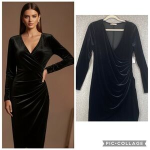 Intempo velvet midi dress L cocktail party date night LBD bodycon goth